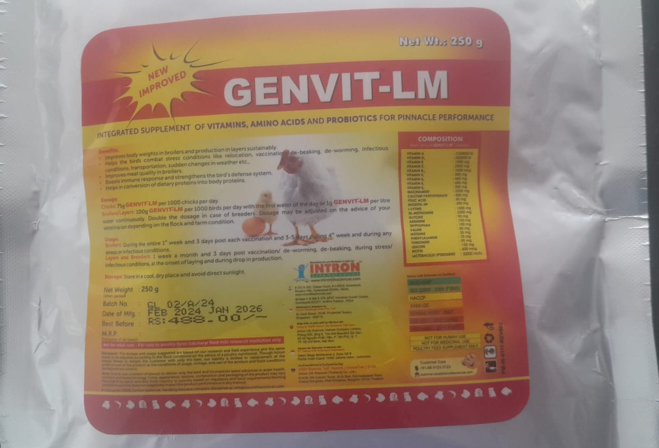 GENVIT-LM Poultry Supplement – Vitamins, Amino Acids & Probiotics for ...