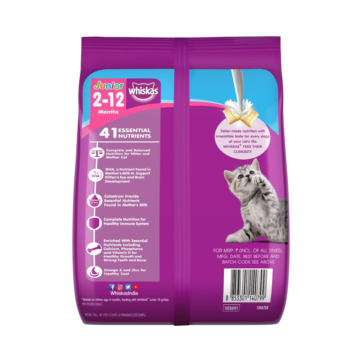 Whiskas Kitten (2 12 months) Dry Food, Ocean Fish with Milk